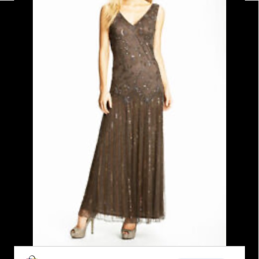 Pisarro Nights Beaded Tulle Gown Brown Size 4